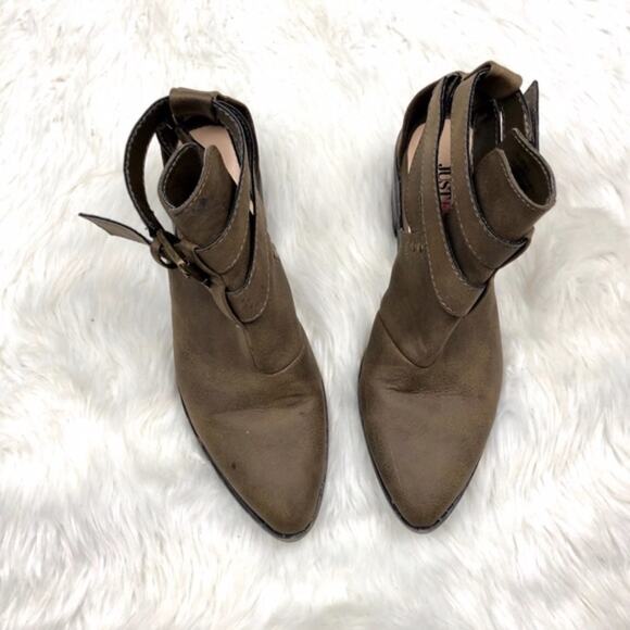 2/$30 Justfab 6.5  Womens Taupe Cut-out Strap Buckle Booties - Picture 3 of 7